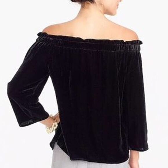 J. Crew Black Velvet Off the Shoulder Blouse XS - Picture 6 of 6